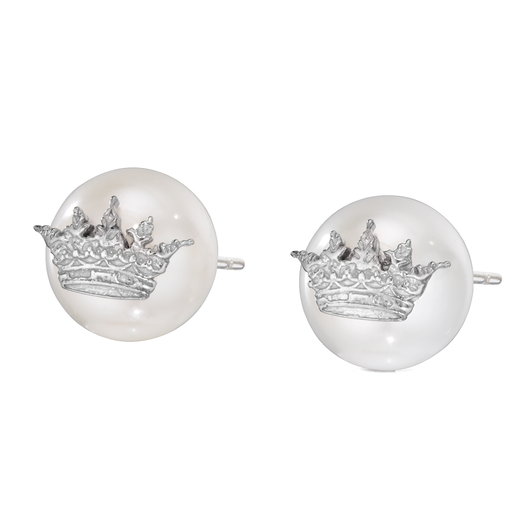Acanthus Crown Pearl Stud Earrings