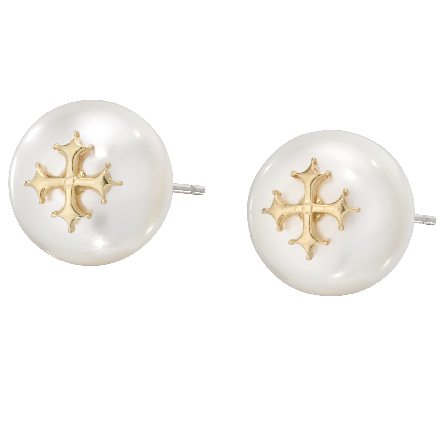Maltese Cross Pearl Stud Earrings