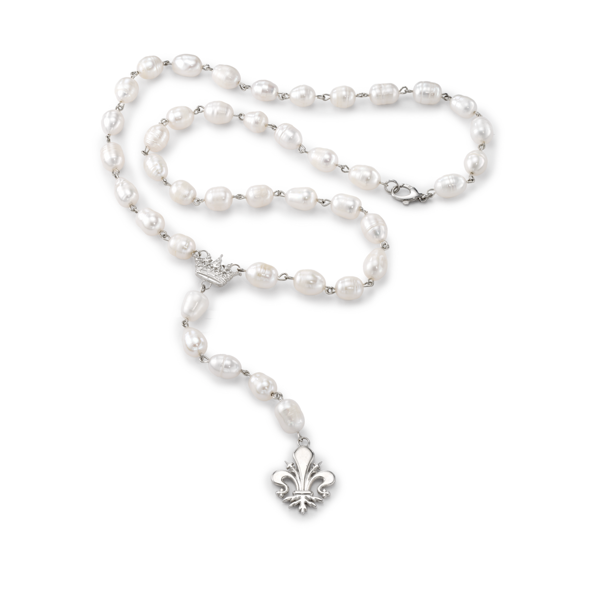 Lavalier Pearl necklace acanthus crown Fleur de lis
