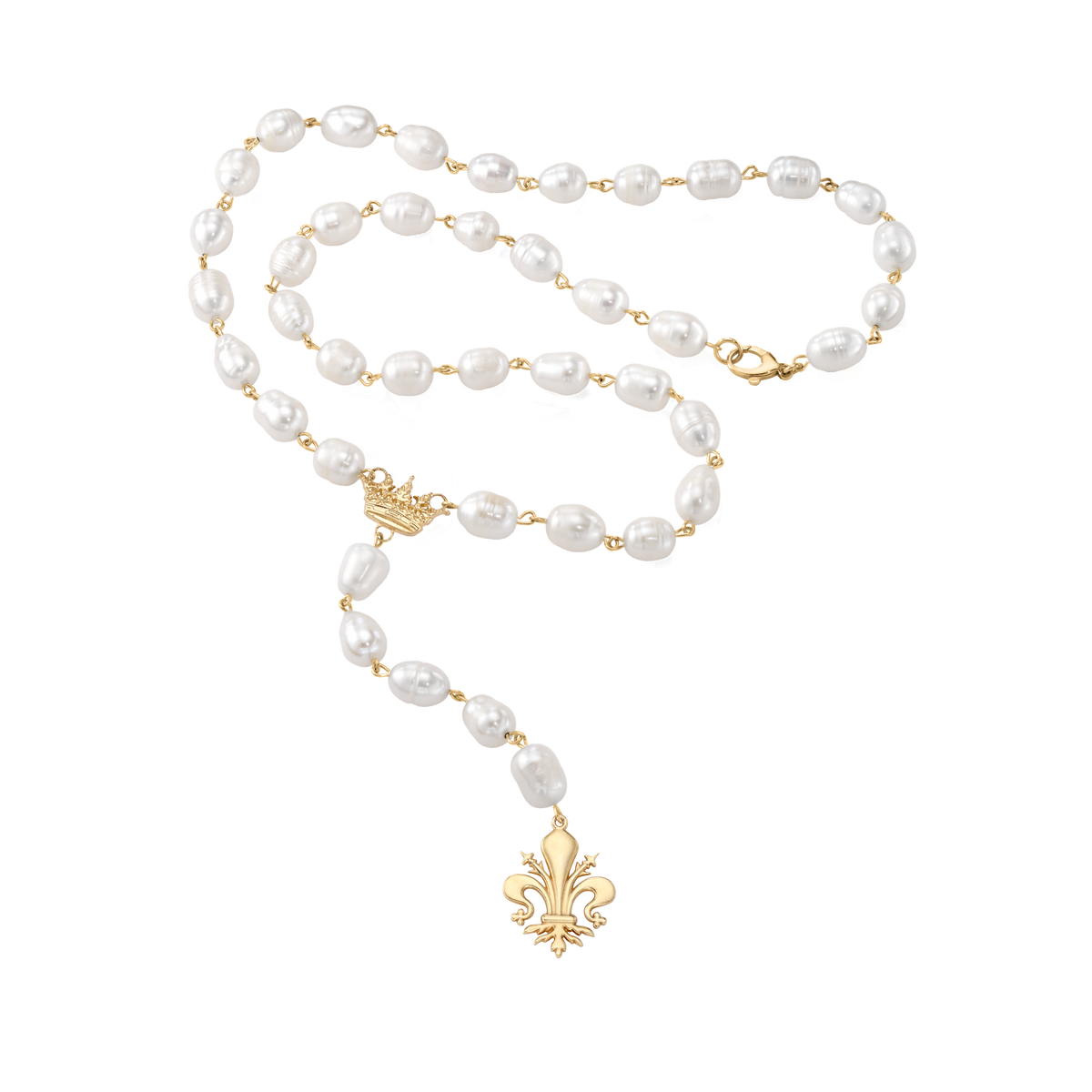 Lavalier gold crown pearl acanthus Fleur de lis wire