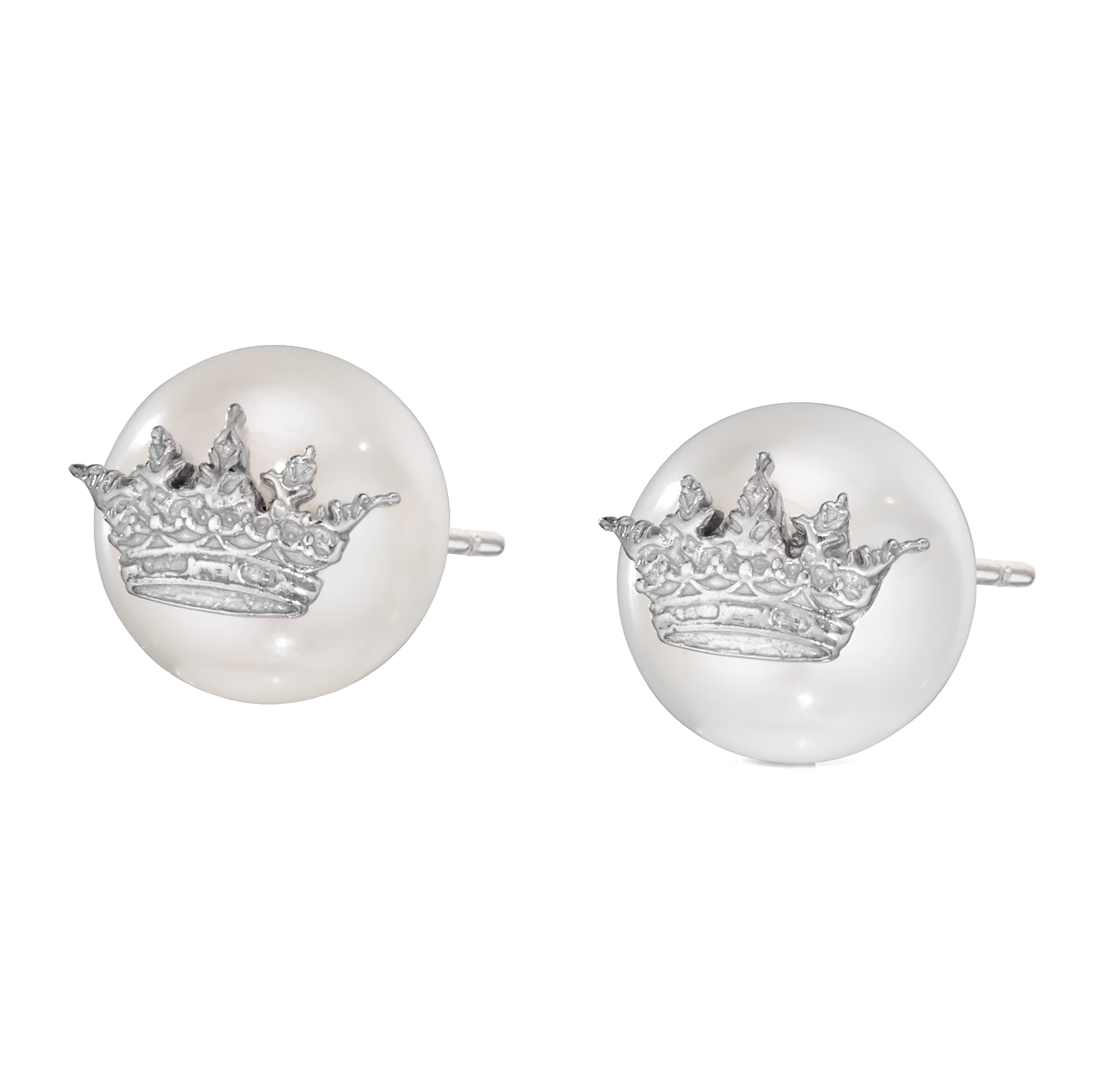 Acanthus Crown Pearl Stud Earrings