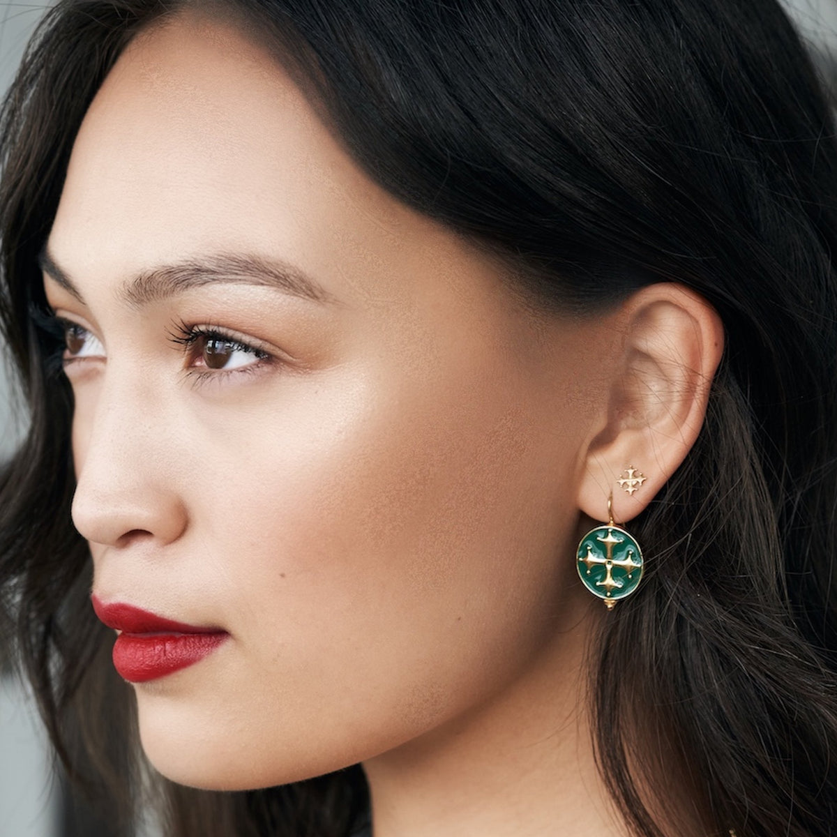 Maltese Cross Enamel Medallion Earrings