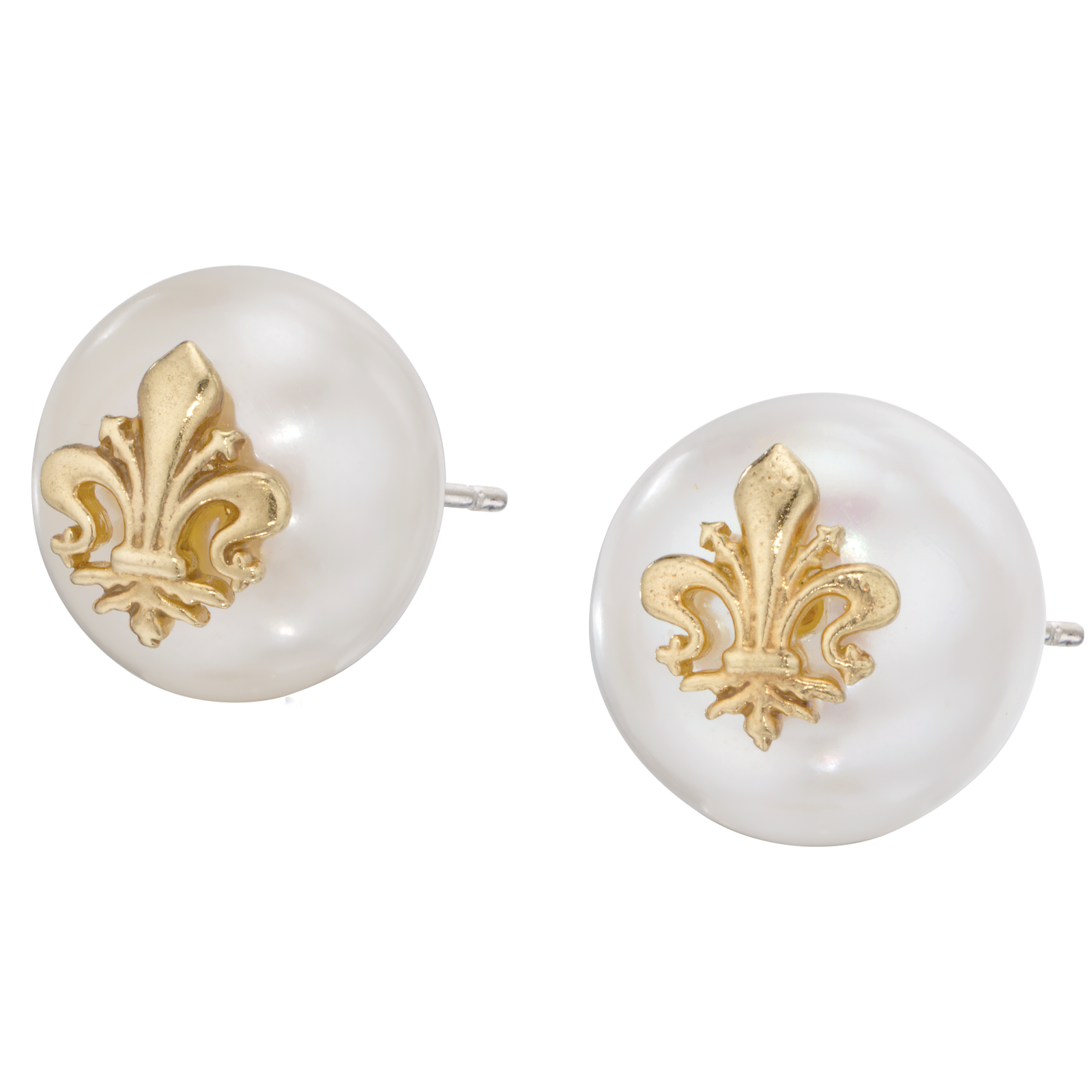 Fleur de Lis Pearl Stud Earrings