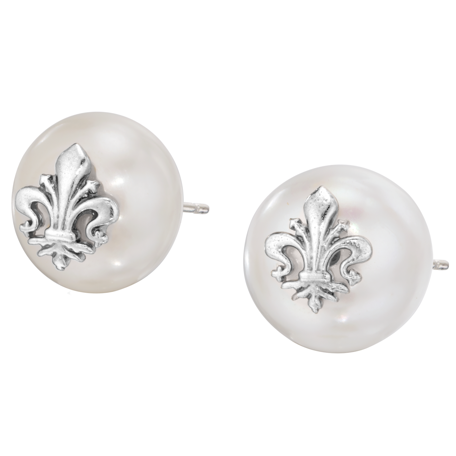 Fleur de Lis Pearl Stud Earrings