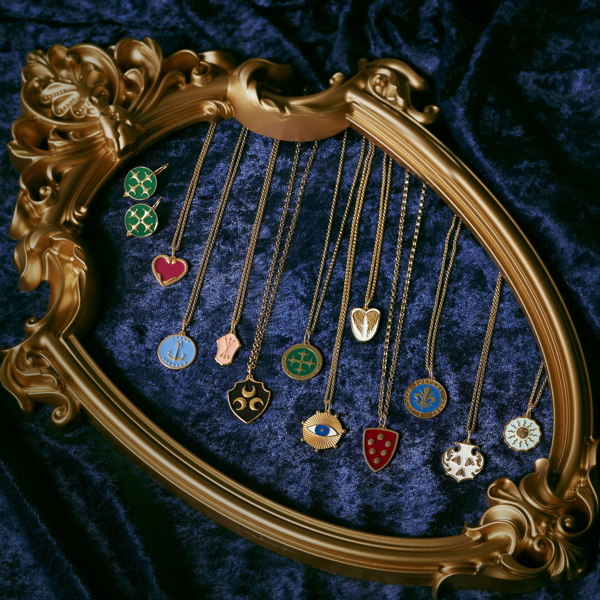 Lover&#39;s Heart Serpent Enamel Medallion Necklace