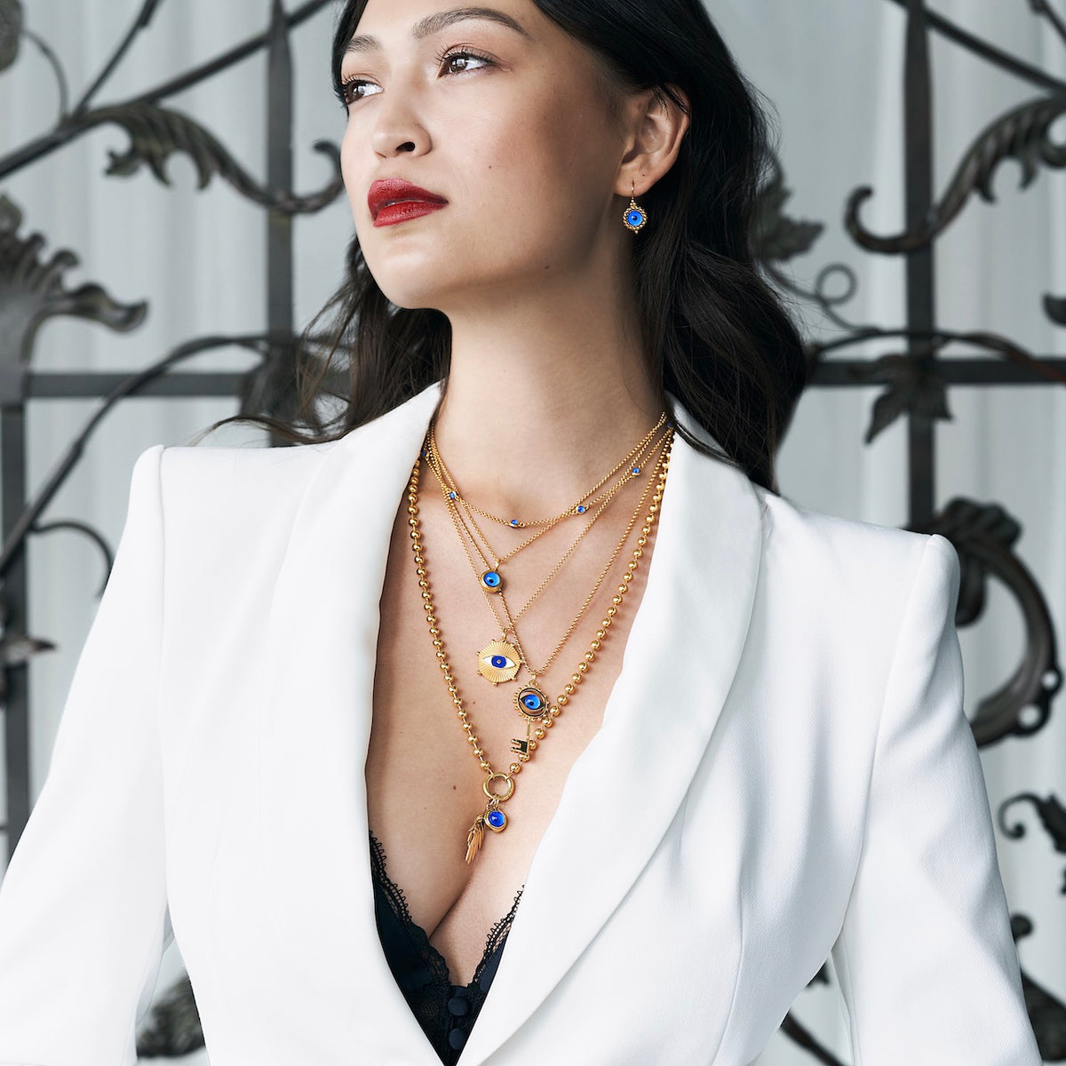 Evil Eye Cabochon Station Necklace