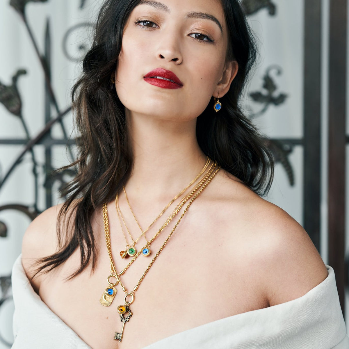 Evil Eye Cabochon Charm Necklace