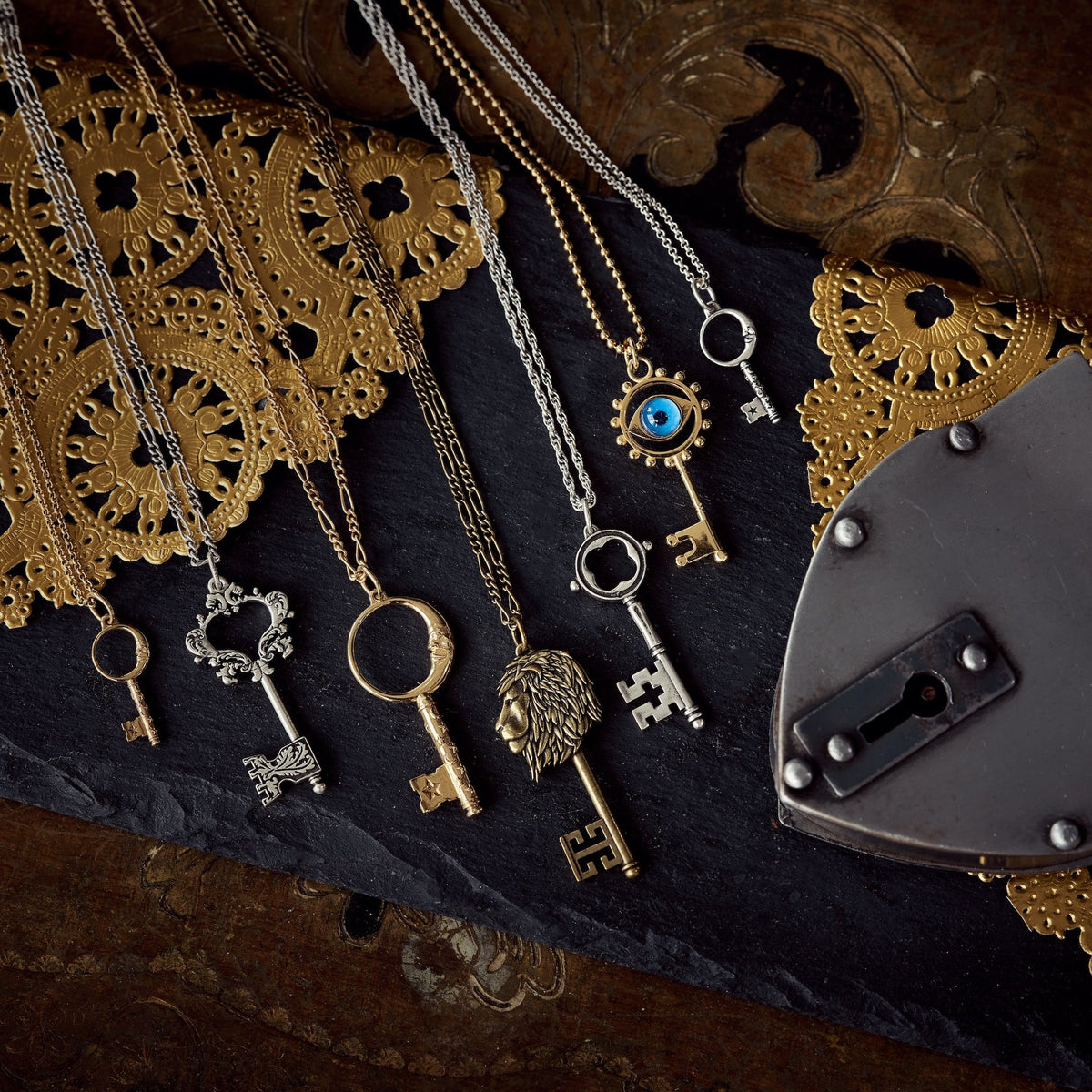 Evil Eye Cabochon Key Necklace