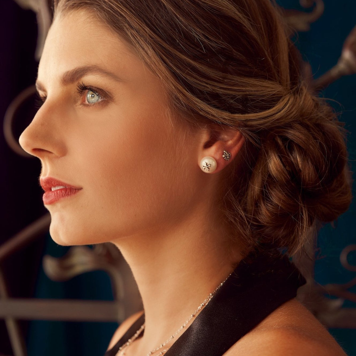 Maltese Cross Pearl Stud Earrings