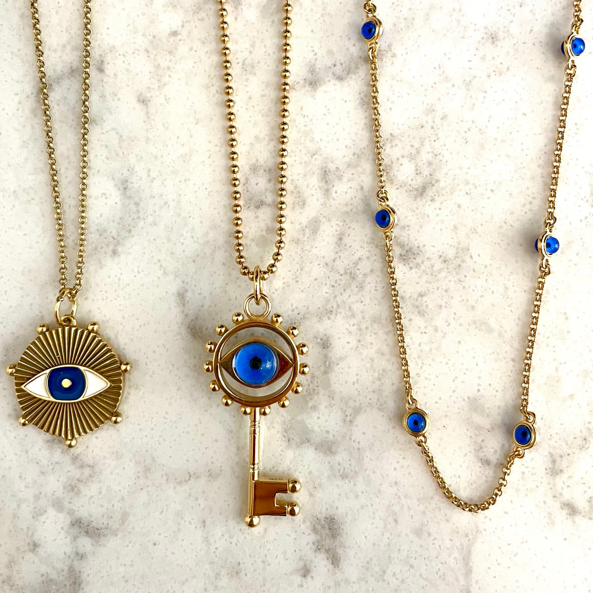 Evil Eye Cabochon Key Necklace