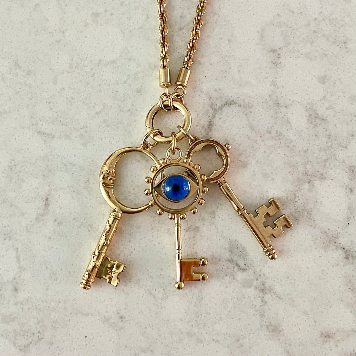 Evil Eye Cabochon Key Necklace