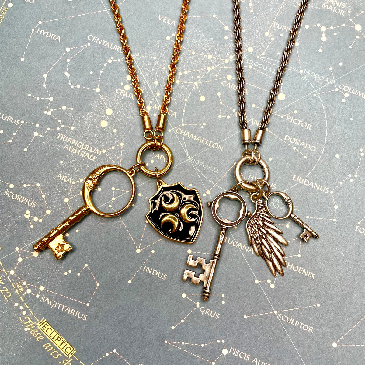 Crescent Moon Key Charm - Large