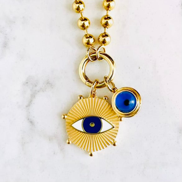 Evil Eye Cabochon Charm Necklace
