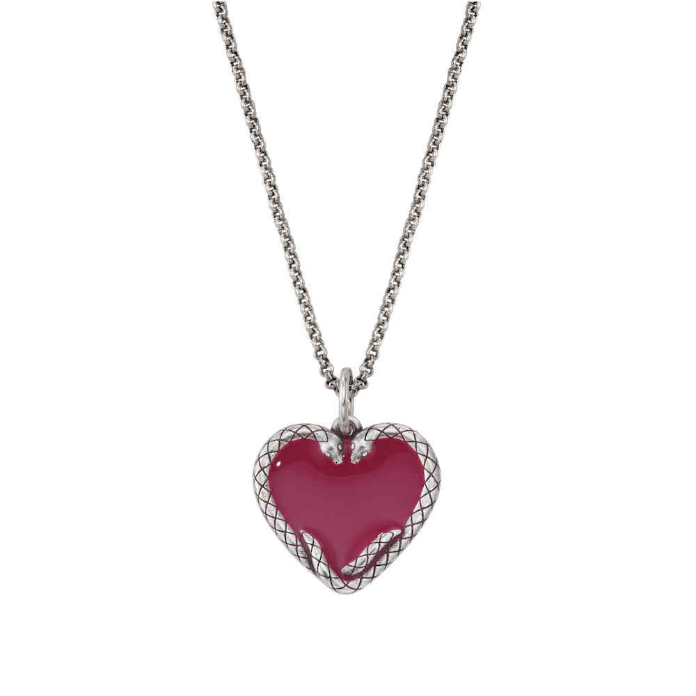 Lover's Heart Serpent Enamel Medallion Necklace