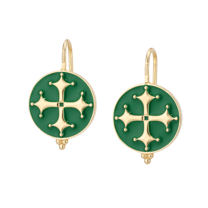Maltese Cross Enamel Medallion Earrings
