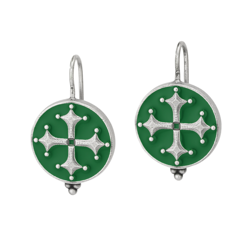 Maltese Cross Enamel Medallion Earrings