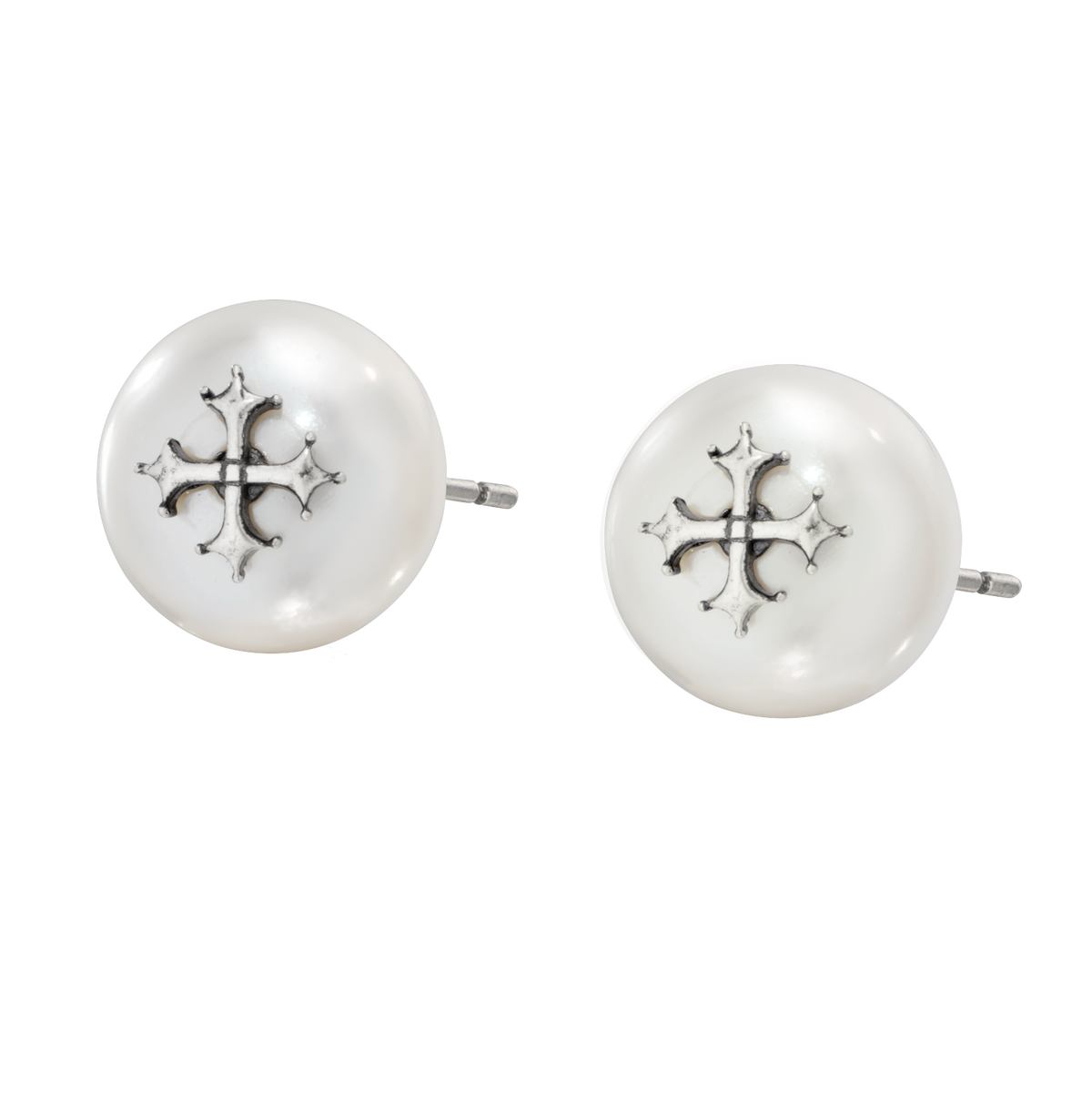 Maltese Cross Pearl Stud Earrings