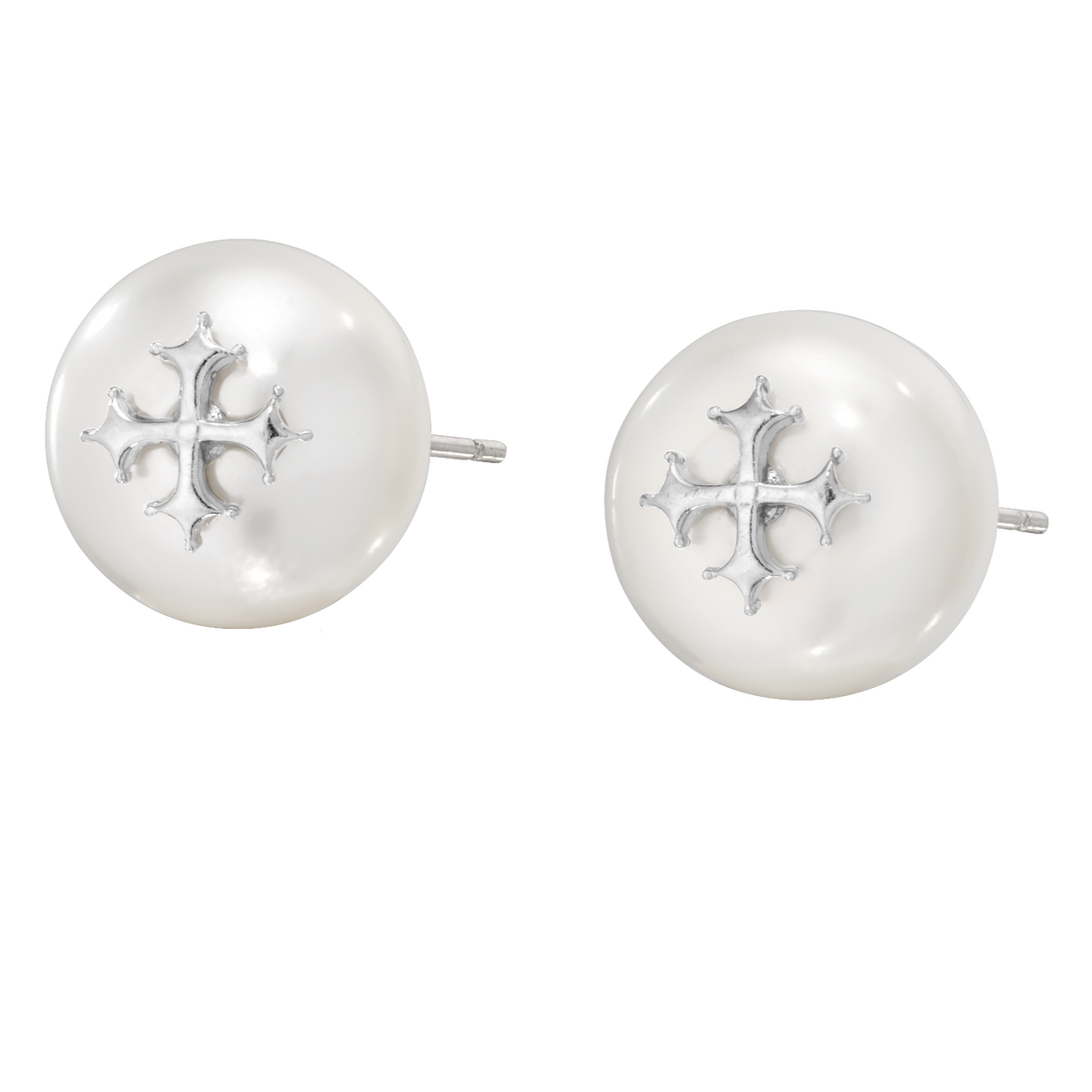 Maltese Cross Pearl Stud Earrings