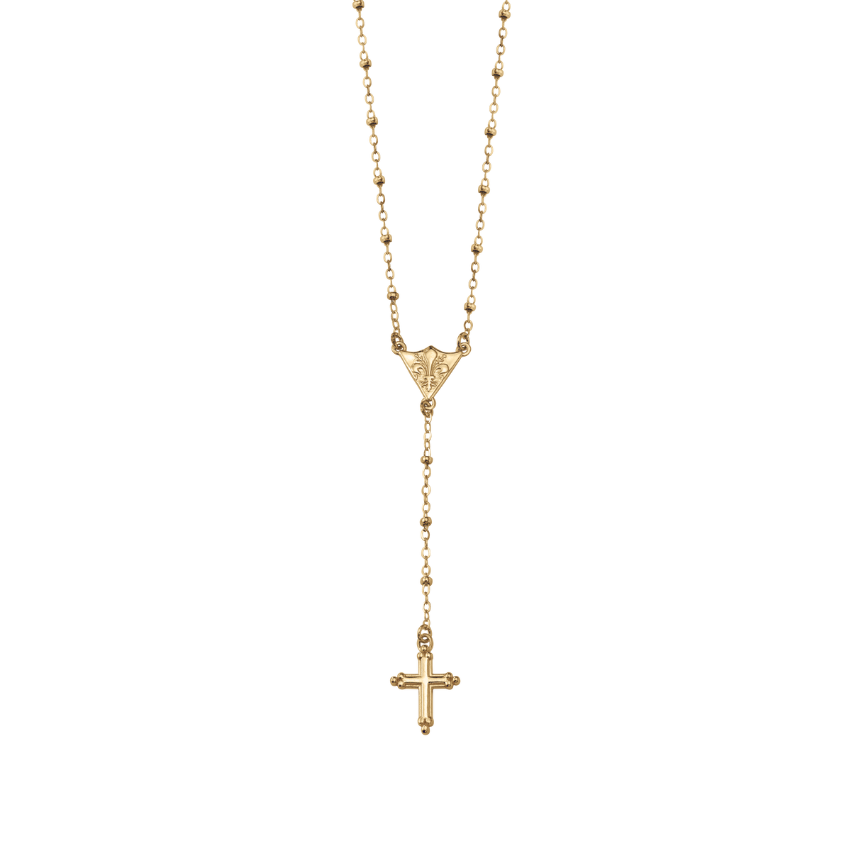 Rosary Fleur de Lis Shield Necklace