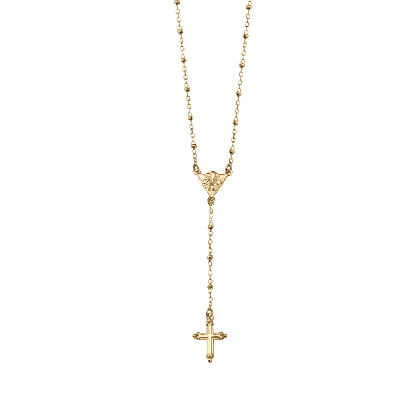 Rosary Fleur de Lis Shield Necklace