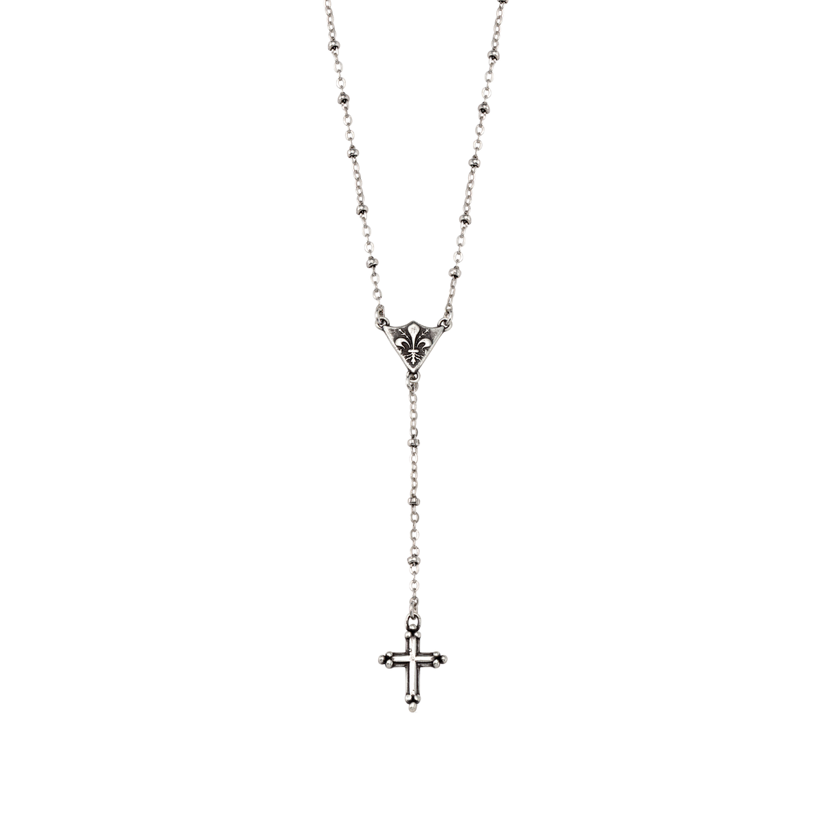 Rosary Fleur de Lis Shield Necklace