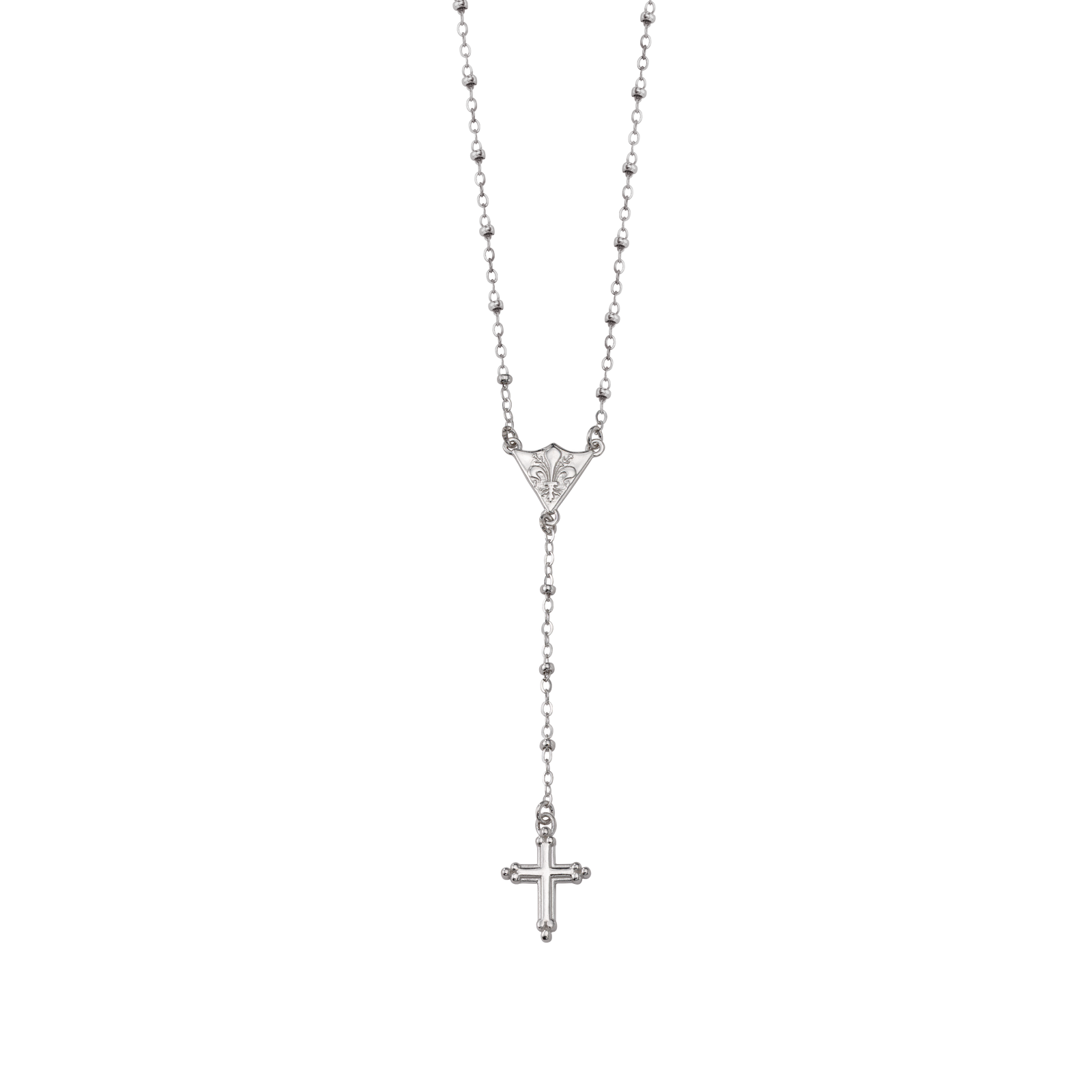 Rosary Fleur de Lis Shield Necklace