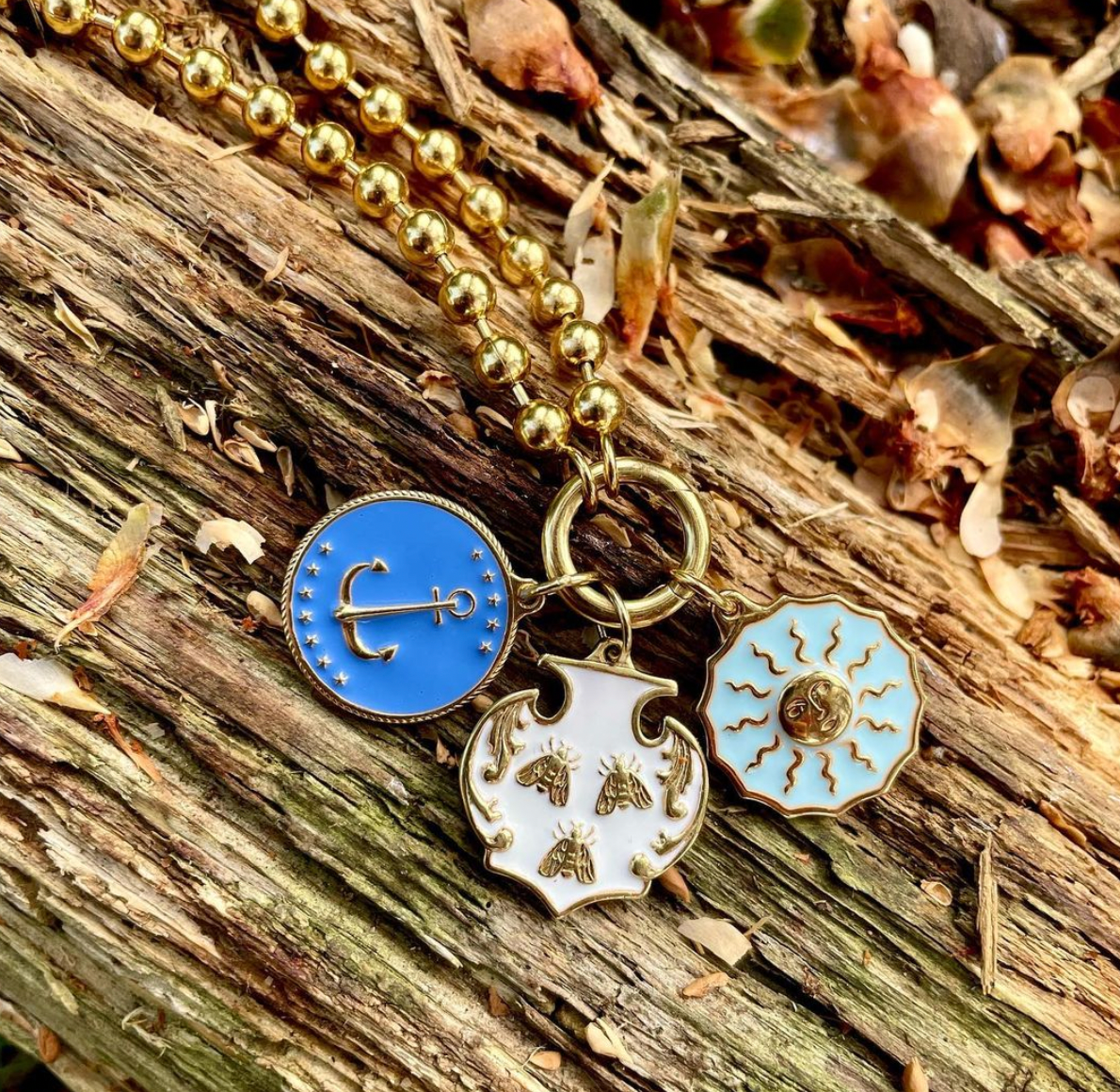 Of the Sea Anchor Enamel Medallion Necklace